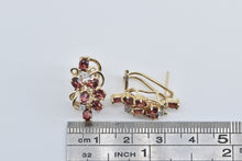 Load image into Gallery viewer, 10K Vintage Garnet Diamond Cluster French Clip Earrings Yellow Gold