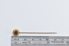 Load image into Gallery viewer, 14K Round Garnet Swirl Filigree Ornate Stick Pin Yellow Gold