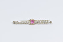 Load image into Gallery viewer, 10K Art Deco Filigree Sim. Pink Sapphire Bar Pin/Brooch White Gold