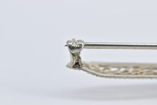 Load image into Gallery viewer, 10K Art Deco Filigree Sim. Pink Sapphire Bar Pin/Brooch White Gold