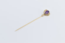 Load image into Gallery viewer, 14K Victorian Pear Amethyst Ornate Swirl Twist Stick Pin Yellow Gold