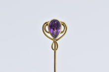Load image into Gallery viewer, 14K Victorian Pear Amethyst Ornate Swirl Twist Stick Pin Yellow Gold