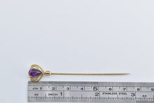 Load image into Gallery viewer, 14K Victorian Pear Amethyst Ornate Swirl Twist Stick Pin Yellow Gold