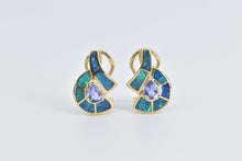 Load image into Gallery viewer, 14K Pear Tanzanite Black Opal Inlay French Clip Earrings Yellow Gold