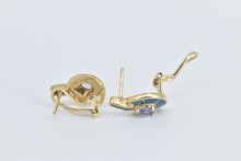 Load image into Gallery viewer, 14K Pear Tanzanite Black Opal Inlay French Clip Earrings Yellow Gold