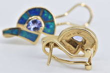 Load image into Gallery viewer, 14K Pear Tanzanite Black Opal Inlay French Clip Earrings Yellow Gold