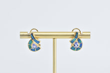 Load image into Gallery viewer, 14K Pear Tanzanite Black Opal Inlay French Clip Earrings Yellow Gold