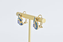 Load image into Gallery viewer, 14K Pear Tanzanite Black Opal Inlay French Clip Earrings Yellow Gold