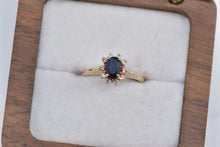 Load image into Gallery viewer, 10K Oval Sapphire Diamond Halo Engagement Ring Yellow Gold