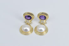 Load image into Gallery viewer, 14K Amethyst Pearl Diamond Ornate French Clip Earrings Yellow Gold