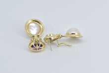 Load image into Gallery viewer, 14K Amethyst Pearl Diamond Ornate French Clip Earrings Yellow Gold