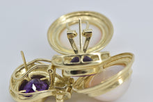 Load image into Gallery viewer, 14K Amethyst Pearl Diamond Ornate French Clip Earrings Yellow Gold