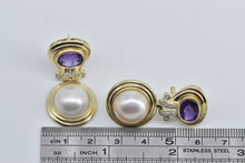 Load image into Gallery viewer, 14K Amethyst Pearl Diamond Ornate French Clip Earrings Yellow Gold
