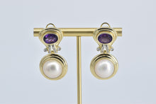 Load image into Gallery viewer, 14K Amethyst Pearl Diamond Ornate French Clip Earrings Yellow Gold
