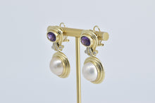 Load image into Gallery viewer, 14K Amethyst Pearl Diamond Ornate French Clip Earrings Yellow Gold
