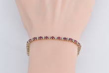 Load image into Gallery viewer, 14K Round Ruby Diamond Vintage Tennis Bracelet 8" Yellow Gold