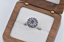 Load image into Gallery viewer, Platinum Sapphire Diamond Halo Cluster Halo Statement Ring