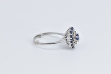 Load image into Gallery viewer, Platinum Sapphire Diamond Halo Cluster Halo Statement Ring
