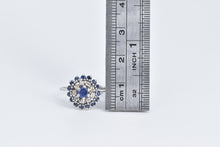 Load image into Gallery viewer, Platinum Sapphire Diamond Halo Cluster Halo Statement Ring