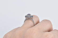 Load image into Gallery viewer, Platinum Sapphire Diamond Halo Cluster Halo Statement Ring