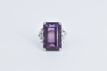 Load image into Gallery viewer, 14K Emerald Cut Amethyst Diamond Accent Cocktail Ring White Gold