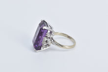 Load image into Gallery viewer, 14K Emerald Cut Amethyst Diamond Accent Cocktail Ring White Gold