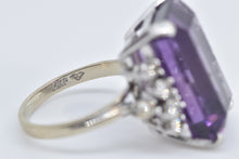 Load image into Gallery viewer, 14K Emerald Cut Amethyst Diamond Accent Cocktail Ring White Gold