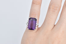 Load image into Gallery viewer, 14K Emerald Cut Amethyst Diamond Accent Cocktail Ring White Gold