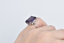 Load image into Gallery viewer, 14K Emerald Cut Amethyst Diamond Accent Cocktail Ring White Gold