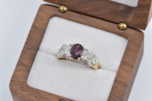 Load image into Gallery viewer, 10K Oval Faceted Garnet Diamond Ornate Statement Ring Yellow Gold