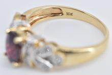 Load image into Gallery viewer, 10K Oval Faceted Garnet Diamond Ornate Statement Ring Yellow Gold