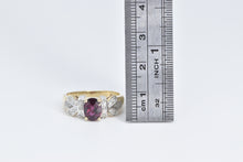 Load image into Gallery viewer, 10K Oval Faceted Garnet Diamond Ornate Statement Ring Yellow Gold