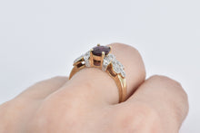 Load image into Gallery viewer, 10K Oval Faceted Garnet Diamond Ornate Statement Ring Yellow Gold