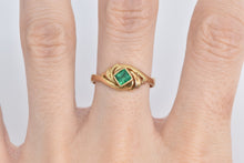 Load image into Gallery viewer, 18K Princess Emerald Vintage Swirl Design Ring Yellow Gold
