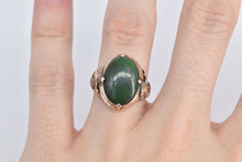 Load image into Gallery viewer, 14K Egyptian Revival Ornate Green Stone Swirl Ring Rose Gold