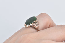 Load image into Gallery viewer, 14K Egyptian Revival Ornate Green Stone Swirl Ring Rose Gold