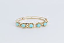 Load image into Gallery viewer, 14K Natural Turquoise Diamond Floral Bangle Bracelet 6.75" Yellow Gold