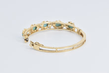 Load image into Gallery viewer, 14K Natural Turquoise Diamond Floral Bangle Bracelet 6.75" Yellow Gold