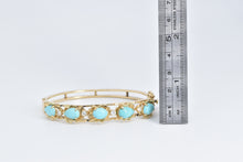 Load image into Gallery viewer, 14K Natural Turquoise Diamond Floral Bangle Bracelet 6.75" Yellow Gold
