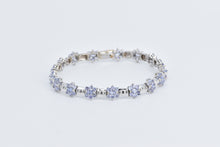 Load image into Gallery viewer, 14K Tanzanite Flower Cluster Bar Link Fashion Bracelet 7.5" White Gold