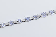 Load image into Gallery viewer, 14K Tanzanite Flower Cluster Bar Link Fashion Bracelet 7.5" White Gold