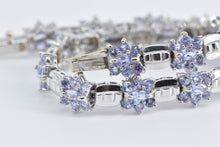 Load image into Gallery viewer, 14K Tanzanite Flower Cluster Bar Link Fashion Bracelet 7.5" White Gold