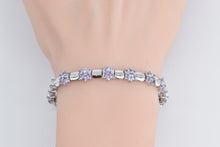 Load image into Gallery viewer, 14K Tanzanite Flower Cluster Bar Link Fashion Bracelet 7.5" White Gold