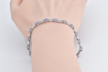 Load image into Gallery viewer, 14K Tanzanite Flower Cluster Bar Link Fashion Bracelet 7.5" White Gold