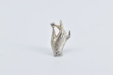 Load image into Gallery viewer, 14K Textured Diamond In Hand Ornate Lapel Pin/Brooch White Gold