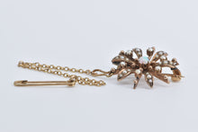 Load image into Gallery viewer, 14K Victorian Ornate Opal Seed Pearl Flower Chain Pin/Brooch Yellow Gold
