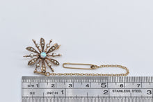 Load image into Gallery viewer, 14K Victorian Ornate Opal Seed Pearl Flower Chain Pin/Brooch Yellow Gold