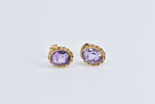 Load image into Gallery viewer, 14K Oval Amethyst Vintage Rope Trim Stud Earrings Yellow Gold
