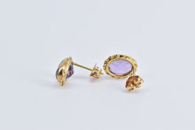 Load image into Gallery viewer, 14K Oval Amethyst Vintage Rope Trim Stud Earrings Yellow Gold