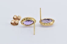 Load image into Gallery viewer, 14K Oval Amethyst Vintage Rope Trim Stud Earrings Yellow Gold